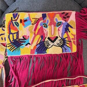 Sassy Jones Multicolor Beaded Lion Clutch
